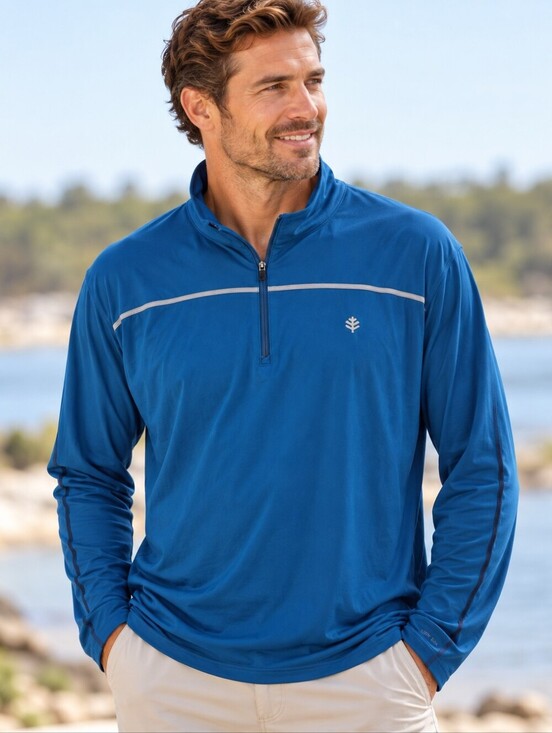 Coolibar Other - Coolibar Blue Poly UPF50 Sun Protection 1/4zip L Sleeve Outdoors Shirt. Mens XXL